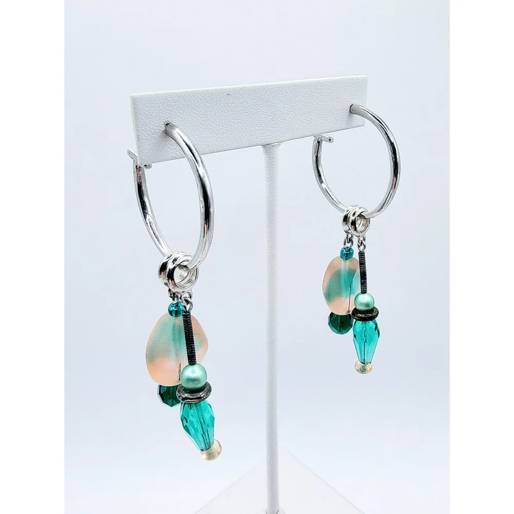 HMS Designs Czech Glass Beaded Hoop Dangle Earrings Vintage